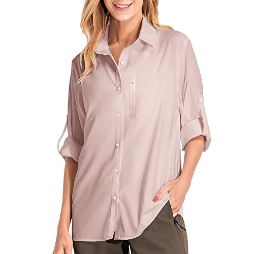 Damen Hemdbluse Safari Kleidung Damen uv Shirt UV Schutz Anti moskito Kleidung Langarmshirt Damen Schnell Trocknende Sport Shirts Wandershirt Safari Casual Button Up Tops Strandurlaub Elegant Bluse von Ashleyzj