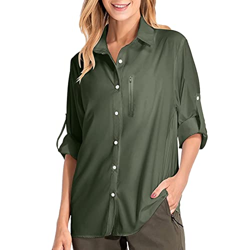 Damen Hemdbluse Safari Kleidung Damen uv Shirt UV Schutz Anti moskito Kleidung Langarmshirt Damen Schnell Trocknende Sport Shirts Wandershirt Safari Casual Button Up Tops Strandurlaub Elegant Bluse von Ashleyzj