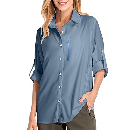 Damen Hemdbluse Safari Kleidung Damen uv Shirt UV Schutz Anti moskito Kleidung Langarmshirt Damen Schnell Trocknende Sport Shirts Wandershirt Safari Casual Button Up Tops Strandurlaub Elegant Bluse von Ashleyzj