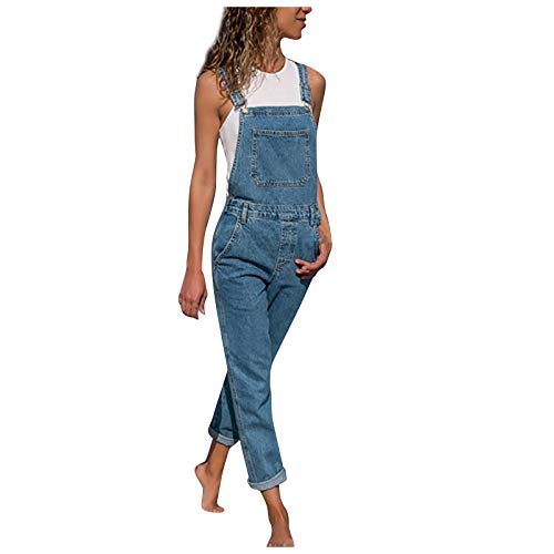 Damen Latzhose Sommer Jeanslatzhose Ärmellos Baggy Jumpsuit Overall Vintage Lockere Latzhose verstellbare Träger Jeans Playsuit Fashion Jeans Trägerhose Romper Loose Lange Hose mit Taschen von Ashleyzj