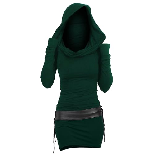 Damen Pulloverkleid Mit Kapuze Herbstkleid Sexy Pullover Kleid Kapuzenpullover Hoodie Farbeblock Slim Casual Langarm Minikleid Enges Strickkleid Herbst Winter Frauen Bodycon Gothic Winterkleid von Ashleyzj