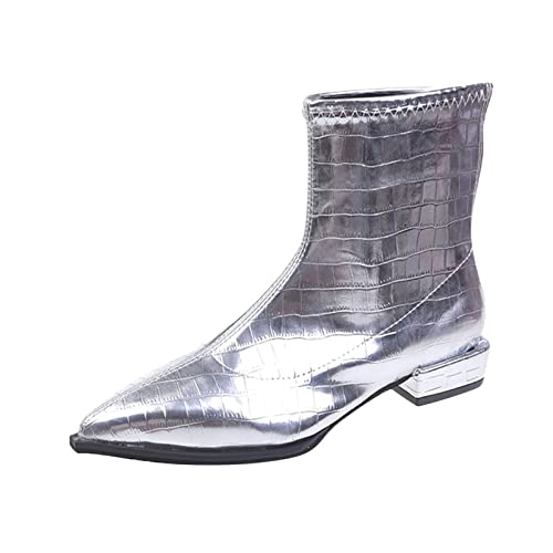 Damen Schuhe Schnüren Stiefel Heel Viktorianische Stiefel Wadenhoch Vintage Stiefel Gothic Mode Herbst Winter Stiefeletten Low Heel Spitzschuh Strukturierter Reißverschluss Bequem Schuhe (Silver, 37) von Ashleyzj