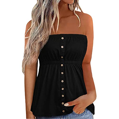 Damen Sommer Sexy Tube Top Schulterfrei Ärmellos Tops Rückenfrei Sexy Oberteile Sommer Bluse Bandeau Schlauchshirt mit Plissee Bandeau Boob Bluse Shirt Weste Tops Stretch Bandeau Tank Top Weste Hemd von Ashleyzj