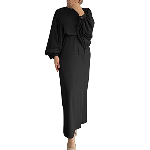 Damen Sommerkleid Muslimische Kleid Lslamisch Einfarbig Gebetskleid für Frauen Muslim Abendkleid Besticktes Abend Abaya Damenkleid Freizeitkleid Damen LangärmligRobe Länge Strickjacke mit Hijab von Ashleyzj