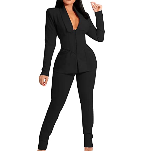 Hosenanzug Damen, Festlich Elegant Business Anzug Set Hosenanzug Blazer Hose Outfit Zweiteiler Slimfit Freizeitanzug Damen Anzug Damenanzug Mode 2 Stück Set Buisnesskleidung Frauen Hosenanzüge von Ashleyzj