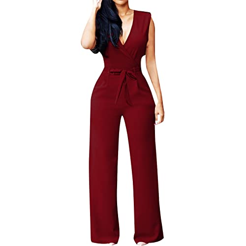 Jumpsuit Damen Hosenanzug Damen HosenanzüGe FüR Damen Elegante Festlich Hochzeit Damen Lang Weites Bein Hosen Hohe Taillen Elegant Einteiler Business Party Breites Bein Loose Baggy Einfarbiges Overall von Ashleyzj