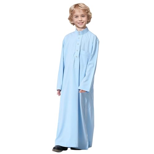 Kind Jungen Arabischen Islam Muslimische Robe Kinder Abaya Kaftan Islamische Gebetskleidung Arabischer Mittlerer Osten Dubai Langarm Roben Muslimisches Kleid Kaftan Gewand (Sky Blue, 11-12 Years) von Ashleyzj