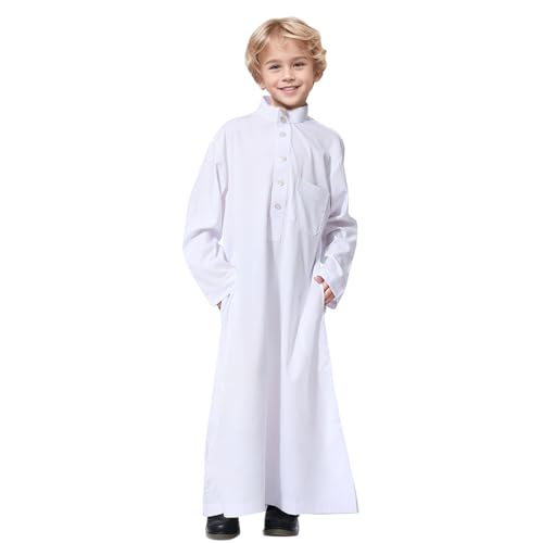 Kind Jungen Arabischen Islam Muslimische Robe Kinder Abaya Kaftan Islamische Gebetskleidung Arabischer Mittlerer Osten Dubai Langarm Roben Muslimisches Kleid Kaftan Gewand (White, 11-12 Years) von Ashleyzj