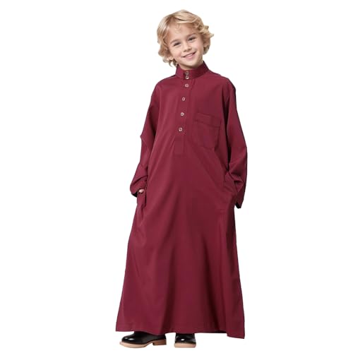 Kind Jungen Arabischen Islam Muslimische Robe Kinder Abaya Kaftan Islamische Gebetskleidung Arabischer Mittlerer Osten Dubai Langarm Roben Muslimisches Kleid Kaftan Gewand Arabisch (Wine, 11-12 Years) von Ashleyzj