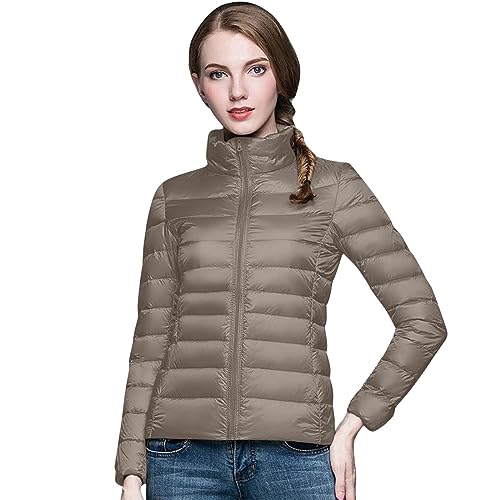 Leichte Daunenjacke Mit Kapuze Damen Steppjacke Leichter Daunenmantel Damen Winter Daunen Winterjacke Damen Leicht Ultraleichte Dünne Steppjacken Frauen Federleichte Softdaunenjacke (3A-Khaki, XL) von Ashleyzj