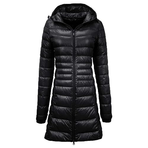 Leichte Daunenjacke Mit Kapuze Damen Steppjacke Leichter Daunenmantel Damen Winter Daunen Winterjacke Damen Leicht Ultraleichte Dünne Steppjacken Frauen Federleichte Softdaunenjacke (4A-Black, XXL) von Ashleyzj