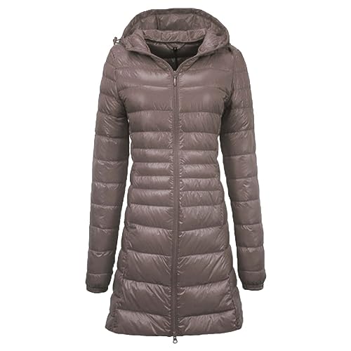 Leichte Daunenjacke Mit Kapuze Damen Steppjacke Leichter Daunenmantel Damen Winter Daunen Winterjacke Damen Leicht Ultraleichte Dünne Steppjacken Frauen Federleichte Softdaunenjacke (4A-Khaki, XL) von Ashleyzj