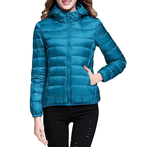 Leichte Daunenjacke Mit Kapuze Damen Steppjacke Leichter Daunenmantel Damen Winter Daunen Winterjacke Damen Leicht Ultraleichte Dünne Steppjacken Frauen Federleichte Softdaunenjacke (Blue, L) von Ashleyzj