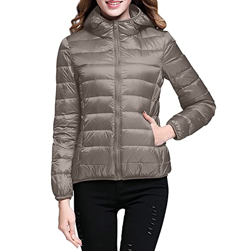 Leichte Daunenjacke Mit Kapuze Damen Steppjacke Leichter Daunenmantel Damen Winter Daunen Winterjacke Damen Leicht Ultraleichte Dünne Steppjacken Frauen Federleichte Softdaunenjacke (Khaki, M) von Ashleyzj