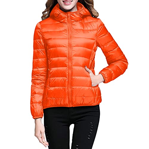 Leichte Daunenjacke Mit Kapuze Damen Steppjacke Leichter Daunenmantel Damen Winter Daunen Winterjacke Damen Leicht Ultraleichte Dünne Steppjacken Frauen Federleichte Softdaunenjacke (Orange, XXL) von Ashleyzj