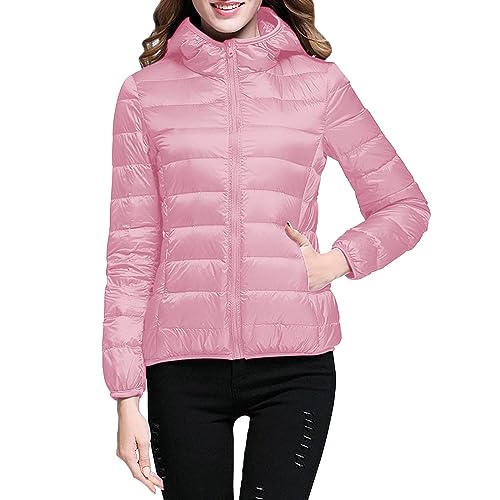 Leichte Daunenjacke Mit Kapuze Damen Steppjacke Leichter Daunenmantel Damen Winter Daunen Winterjacke Damen Leicht Ultraleichte Dünne Steppjacken Frauen Federleichte Softdaunenjacke (Pink, XL) von Ashleyzj