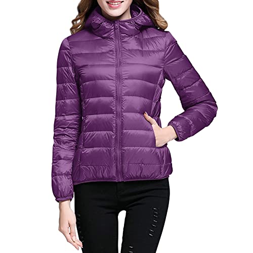 Leichte Daunenjacke Mit Kapuze Damen Steppjacke Leichter Daunenmantel Damen Winter Daunen Winterjacke Damen Leicht Ultraleichte Dünne Steppjacken Frauen Federleichte Softdaunenjacke (Purple, L) von Ashleyzj