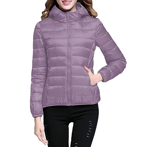 Leichte Daunenjacke Mit Kapuze Damen Steppjacke Leichter Daunenmantel Damen Winter Daunen Winterjacke Damen Leicht Ultraleichte Dünne Steppjacken Frauen Federleichte Softdaunenjacke Übergangsjacke von Ashleyzj