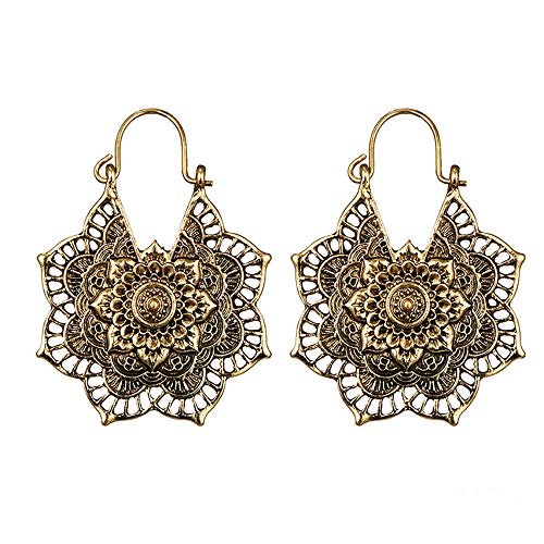 Ohrringe Damen Ohrringe Silber 925 Ethnic Creolen Ohrringe Boho Ohrringe Mädchen Vintage Ohrringe hohler Blumenlegierung im Böhmischen Stil (Gold, One Size) von Ashleyzj