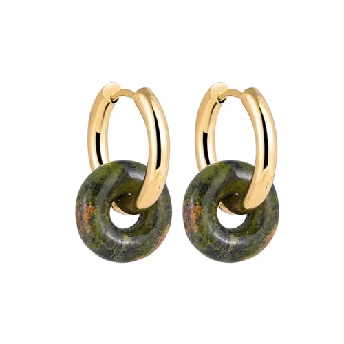 Ohrringe Silber 925 Creolen Ohrringe Creolen Ohrringe Damen Einzigartige Ohrringe gepaart mit Naturstein für Damen-Ohrringe mit mehrfarbigem Steinring Ohrringe (B, One Size) von Ashleyzj