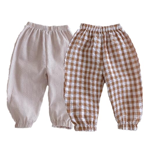 Ashmyova Klassische karierte Hose für Kleinkinder, Jungen, Mädchen, leger, knöchellang, lockere Hose, lang, 2 Stück, Kaffee, 5-6 Years von Ashmyova