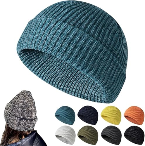 Ashopfun Flex Beanie 2.0 - Unisex, Weflexus Reflective Beanie,Flex Beanie Reflective Hat,Warm Knitted Reflective Beanie Hat,High Visibility Warm Winter Soft Knit Cuffed Beanie Hat Cap Unisex (Blue) von Ashopfun