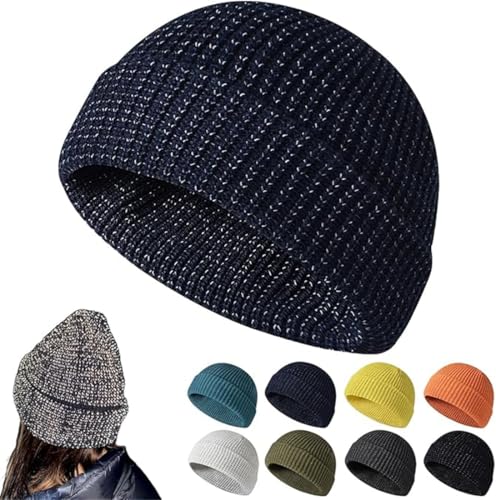 Ashopfun Flex Beanie 2.0 - Unisex, Weflexus Reflective Beanie,Flex Beanie Reflective Hat,Warm Knitted Reflective Beanie Hat,High Visibility Warm Winter Soft Knit Cuffed Beanie Hat Cap Unisex (Navy) von Ashopfun