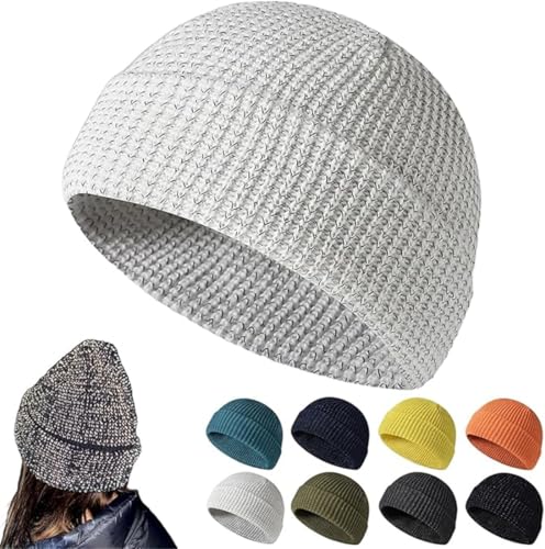 Ashopfun Flex Beanie 2.0 - Unisex, Weflexus Reflective Beanie,Flex Beanie Reflective Hat,Warm Knitted Reflective Beanie Hat,High Visibility Warm Winter Soft Knit Cuffed Beanie Hat Cap Unisex (White) von Ashopfun