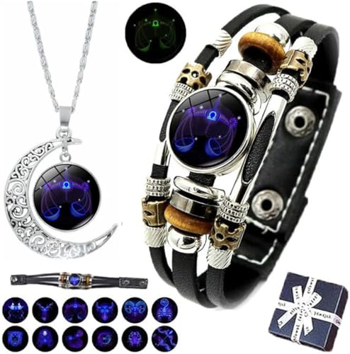Ashopfun Spiritio Sternzeichen-Lederarmband, Sternzeichen, Spiriletten-Armband, Sternzeichen-Manifestation, mehrlagiges, verstellbares Sternzeichen-Armband für Damen und Herren, 19 cm, Kunstleder Ashopfun Spiritio Sternzeichen-Lederarmband, Sternzeichen, Spiriletten-Armband, Sternzeichen-Manifestation, mehrlagiges, verstellbares Sternzeichen-Armband für Damen und Herren, 19 cm, Kunstleder von Ashopfun