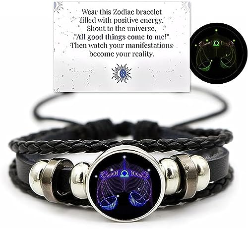 Zodiac Signs Spirit Bracelet,Handmade Woven Multilayer Adjustable 12 Constellation Zodiac PU Leather Bracelets,Zodiac Soul Bracelet,Glow in the Dark Zodiac Jewelry Gifts For Women Men (Libra) von Ashopfun