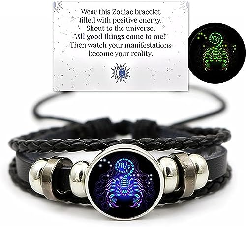 Zodiac Signs Spirit Bracelet,Handmade Woven Multilayer Adjustable 12 Constellation Zodiac PU Leather Bracelets,Zodiac Soul Bracelet,Glow in the Dark Zodiac Jewelry Gifts For Women Men (Scorpio) von Ashopfun