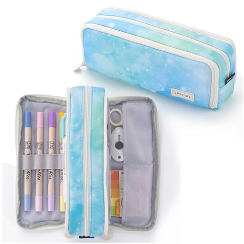 Ashuxxn Federmäppchen Mäppchen Federmäppchen Reißverschluss Federtaschen Mäppchen Schulbedarf Schreibwaren Schreibtisch Organizer Große Kapazität Pencil Case für Schüler Schule Bürobedarf (Blau) von Ashuxxn