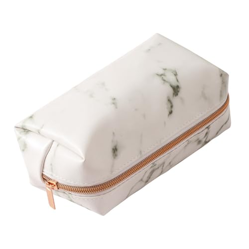 Reißverschlüsse Marmor Textur Mäppchen PU Mode Marmor Muster Kosmetiktasche Schüler Federmäppchen für Schreibwaren für Schreibwaren, Lippenstift,Sonnencreme, Geld, Handy (Weiß) von Ashuxxn