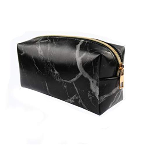 Reißverschlüsse Marmor Textur Mäppchen PU Mode Kosmetiktasche Schüler Federmäppchen für Schreibwaren, Lippenstift, Sonnencreme, Geld, Handy (Schwarz) von Ashuxxn
