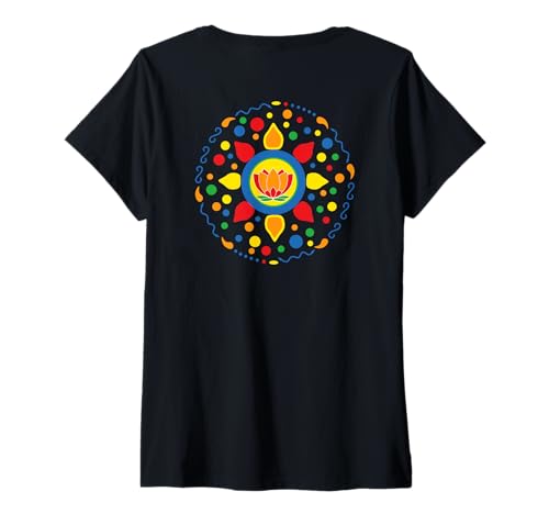 Damen Bunte Lotusblüte Mandala Yoga Spirit T-Shirt mit V-Ausschnitt Damen Bunte Lotusblüte Mandala Yoga Spirit T-Shirt mit V-Ausschnitt von Asia Spirit Designs