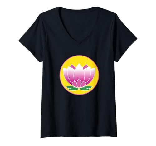 Damen Bunte Lotusblüte Yoga Spirit T-Shirt mit V-Ausschnitt von Asia Spirit Designs