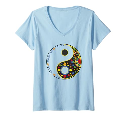 Damen Buntes Taoismus-Daoismus-Zeichen Symbol für Tao-Yin und Yang T-Shirt mit V-Ausschnitt Damen Buntes Taoismus-Daoismus-Zeichen Symbol für Tao-Yin und Yang T-Shirt mit V-Ausschnitt von Asia Spirit Designs