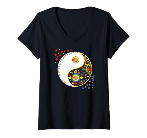 Damen Buntes Zeichensymbol für Tao-Yin- und Yang-Qi-Gong oder Tai-Chi T-Shirt mit V-Ausschnitt Damen Buntes Zeichensymbol für Tao-Yin- und Yang-Qi-Gong oder Tai-Chi T-Shirt mit V-Ausschnitt von Asia Spirit Designs
