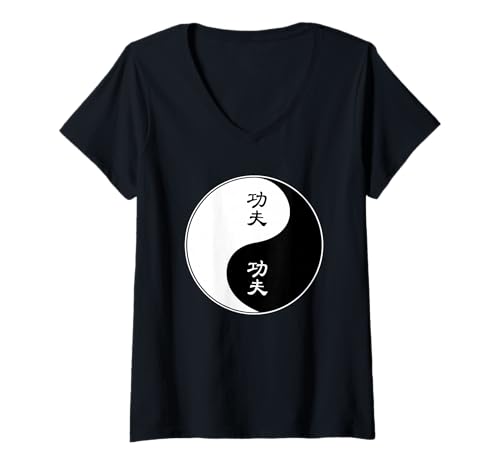Damen Martial Arts Tao mit Schriftzeichen Kung Fu T-Shirt mit V-Ausschnitt Damen Martial Arts Tao mit Schriftzeichen Kung Fu T-Shirt mit V-Ausschnitt von Asia Spirit Designs