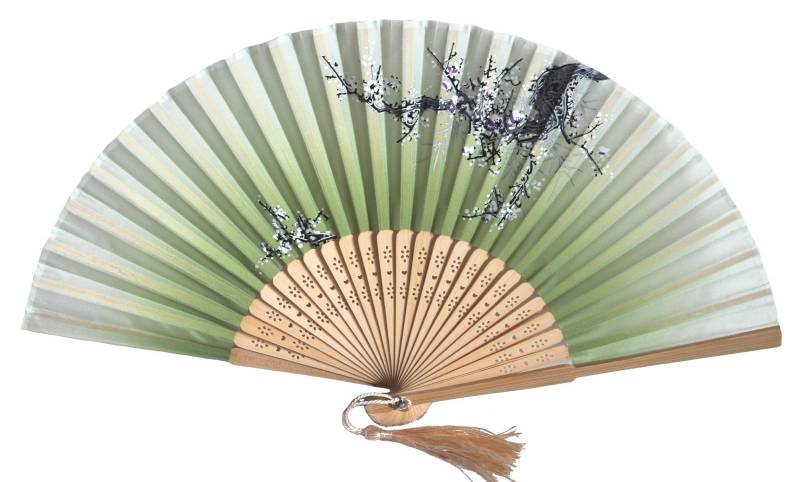 Fächer Handfächer Sommerfächer Mint Hellgrün Nylon Stoff, Maße Offen Ca. 37 X 21 2, 5 cm, 1 Stück von AsiaArtFactory