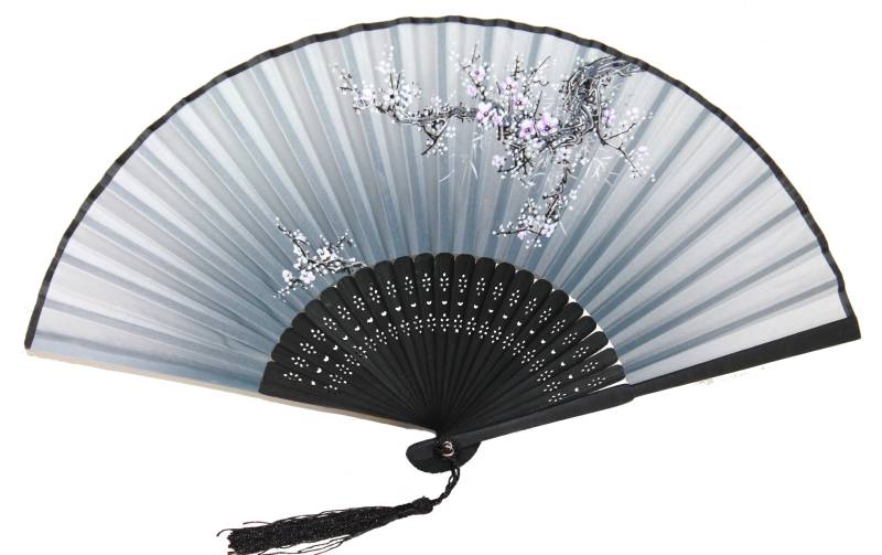 Fächer Handfächer Sommerfächer Schwarz Weiss Nylon Stoff, Maße Offen Ca. 37 X 21 2, 5 cm, 1 Stück von AsiaArtFactory