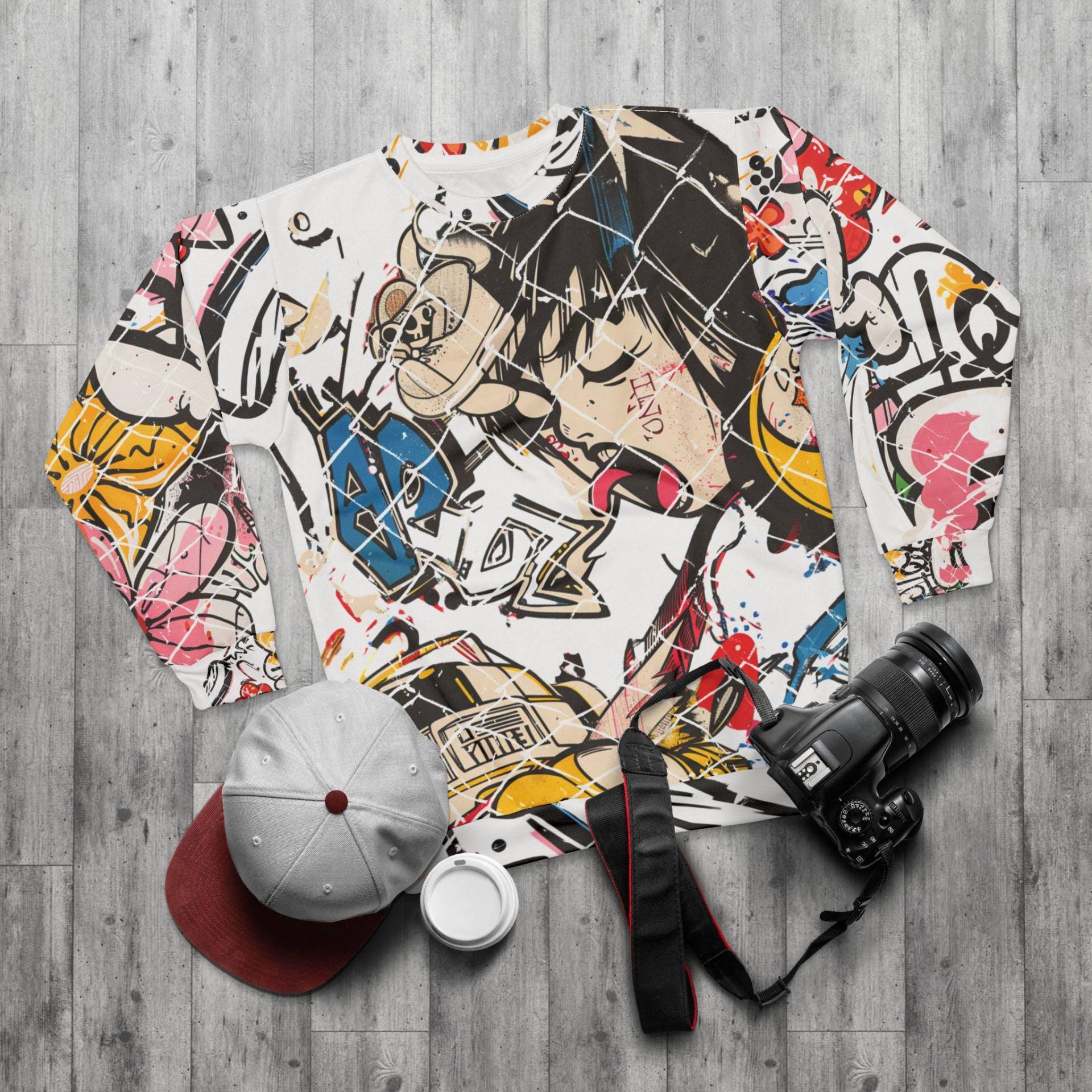 Urban Japan Streetwear Unisex Sweatshirt, Skater All Over Print, Crazy Design, Trendy Hoodie, Cool Jumper, Fashionable Pullover, Unique Top von AsiaSpirits