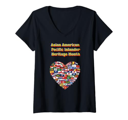 Damen Herz des asiatischen amerikanischen und pazifischen Islanders T-Shirt mit V-Ausschnitt Damen Herz des asiatischen amerikanischen und pazifischen Islanders T-Shirt mit V-Ausschnitt von Asian American Pacific Islander unity pride
