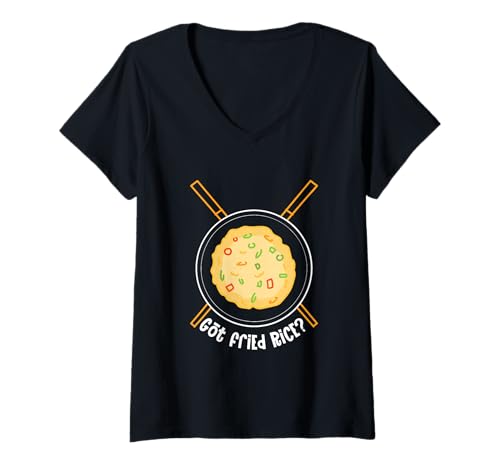Damen Gebratene Reisschale Japanisches Essen Chinesisches Essen Lustiger Reisliebhaber T-Shirt mit V-Ausschnitt von Asian Cuisine Filipino Food Thai Food Rice Design
