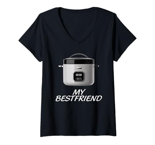Damen Lustiger Reiskocher My Bestfriend Humor Spruch Frauen Männer Witz T-Shirt mit V-Ausschnitt von Asian Food Lover Kitchen Appliance Joke Mother Mom