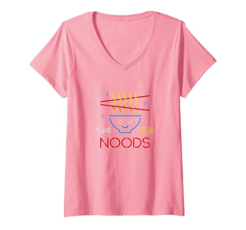 Damen Live Noods Ramen-Nudeln Asiatisches lustiges Scherz-Comedy-T-Shirt T-Shirt mit V-Ausschnitt von Asian Ramen Noodles Funny T-Shirt