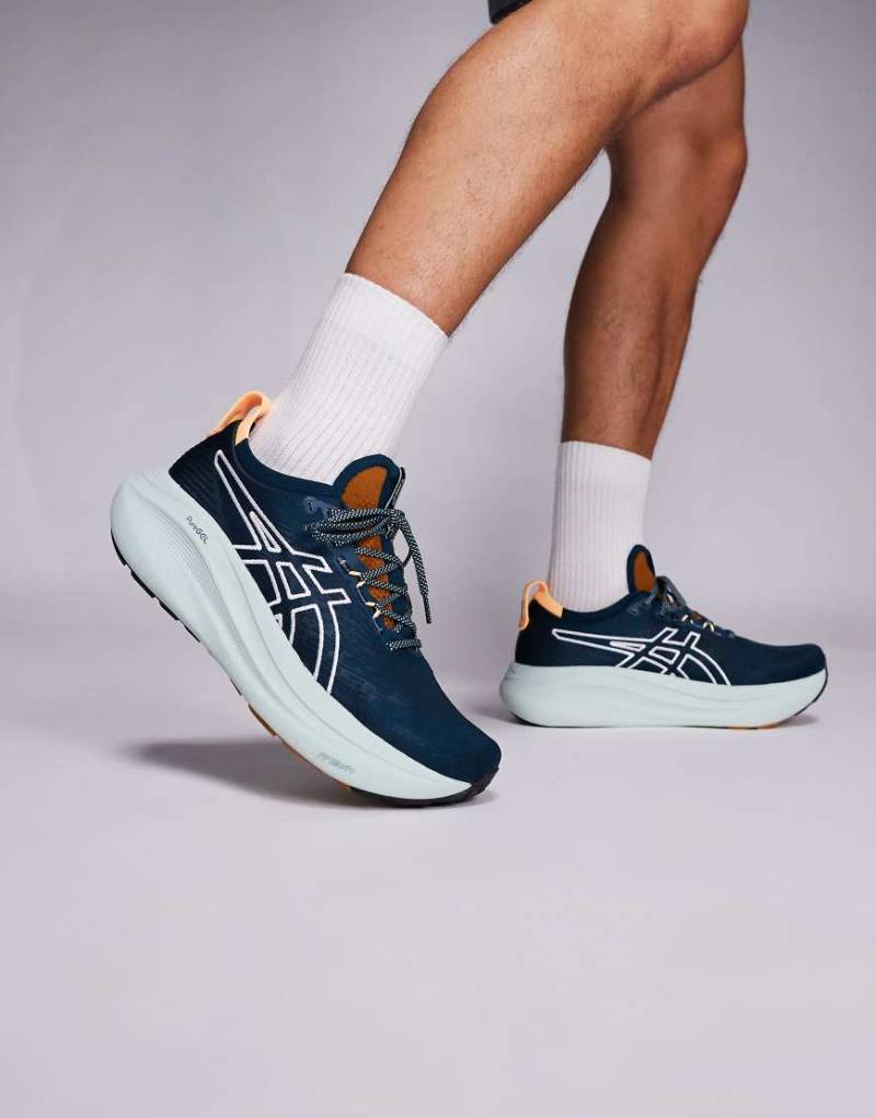 Asics - Gel-Nimbus 27 Tr - Laufschuhe in Steinbeige und ruhigem Petrol-Neutral von Asics