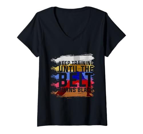 Damen Trainiere so lang bis der Gürtel schwarz ist Karate T-Shirt mit V-Ausschnitt Damen Trainiere so lang bis der Gürtel schwarz ist Karate T-Shirt mit V-Ausschnitt von Asien Kampfsport Karateka