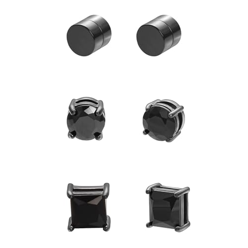 Asienice 3 Paare Magnet Ohrringe Herren Schwarz Edelstahl Magnetische Ohrringe Set von Asienice
