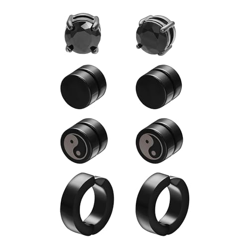 Asienice Magnet Ohrringe Herren Schwarz Magnetische Ohrringe für Männer Ohrstecker Herren Ohrclips 4 Paare von Asienice